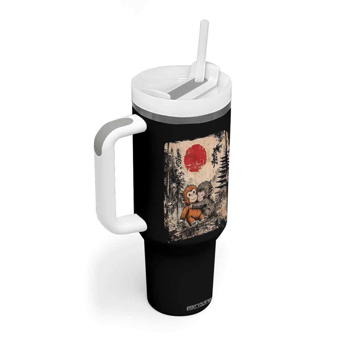 Vintage Japanese Ukiyoe Punch Baby Monkey Tumbler With Handle Kawaii Animal Gift TS12 Print Your Wear