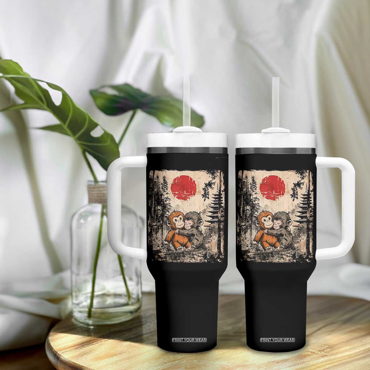 Vintage Japanese Ukiyoe Punch Baby Monkey Tumbler With Handle Kawaii Animal Gift TS12 Print Your Wear