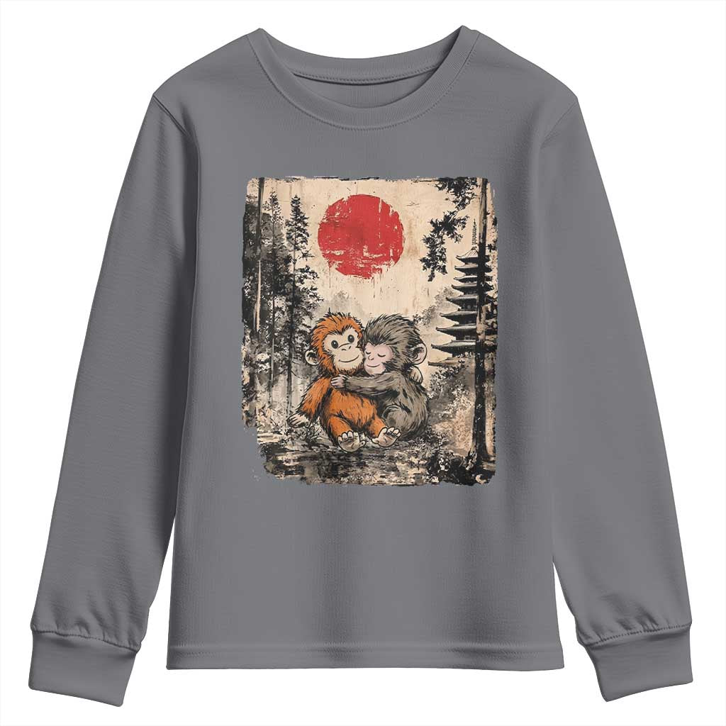 Vintage Japanese Ukiyoe Punch Baby Monkey Youth Sweatshirt Kawaii Animal Gift TS12 Charcoal Print Your Wear