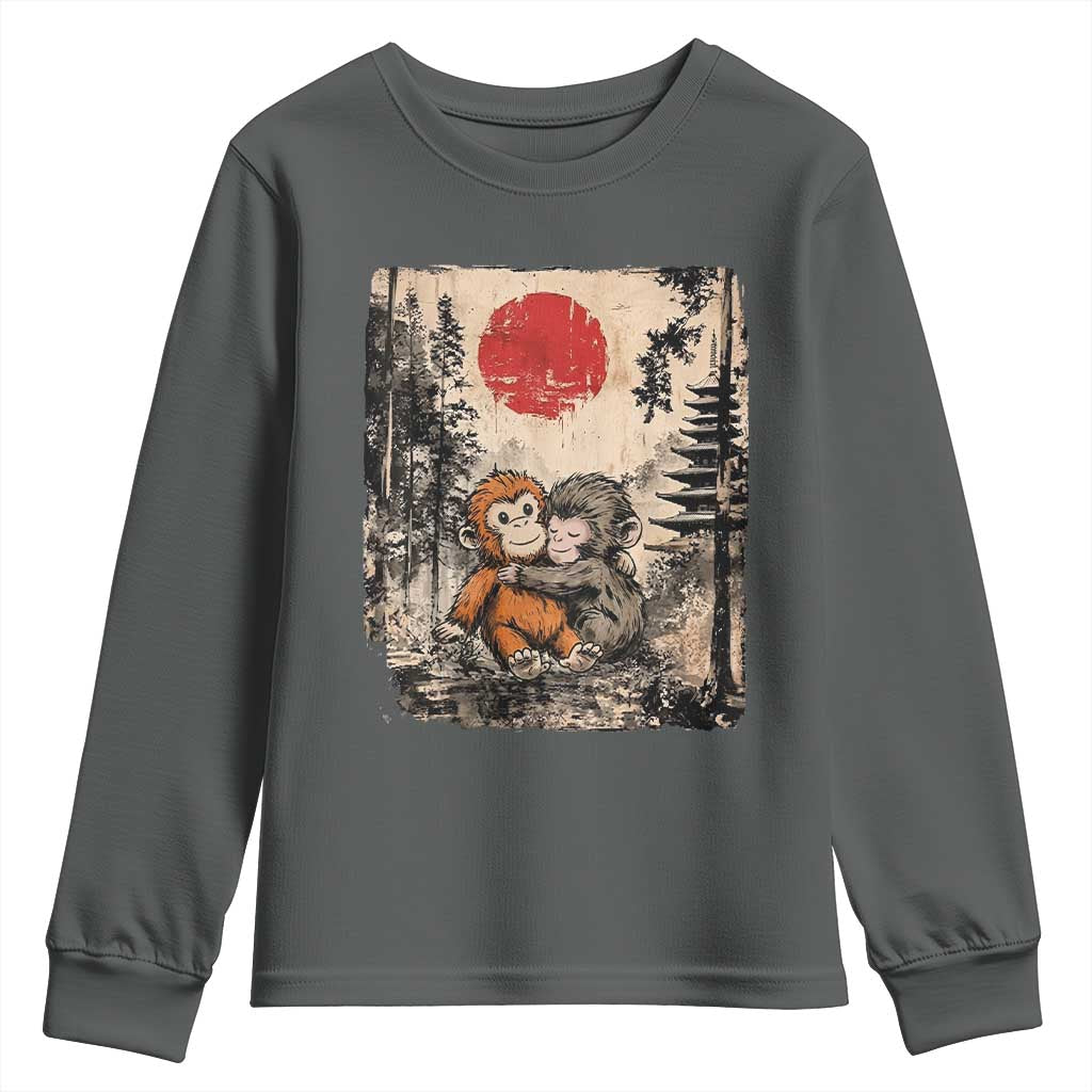 Vintage Japanese Ukiyoe Punch Baby Monkey Youth Sweatshirt Kawaii Animal Gift TS12 Dark Heather Print Your Wear
