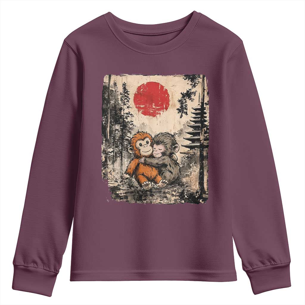 Vintage Japanese Ukiyoe Punch Baby Monkey Youth Sweatshirt Kawaii Animal Gift TS12 Maroon Print Your Wear