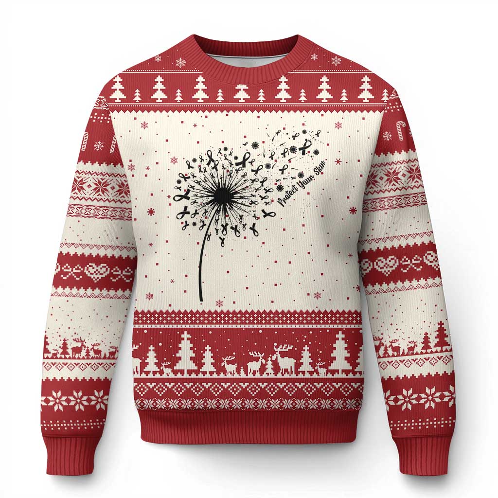 Protect Your Skin Ugly Christmas Sweater Melanoma Awareness Dandelion Gift TS12 Beige Red Print Your Wear