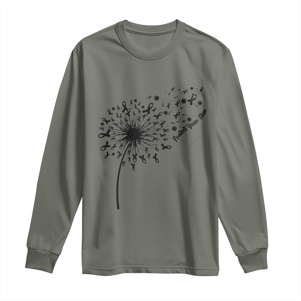 Protect Your Skin Long Sleeve Shirt Melanoma Awareness Dandelion Gift TS12 Military Green Print Your Wear