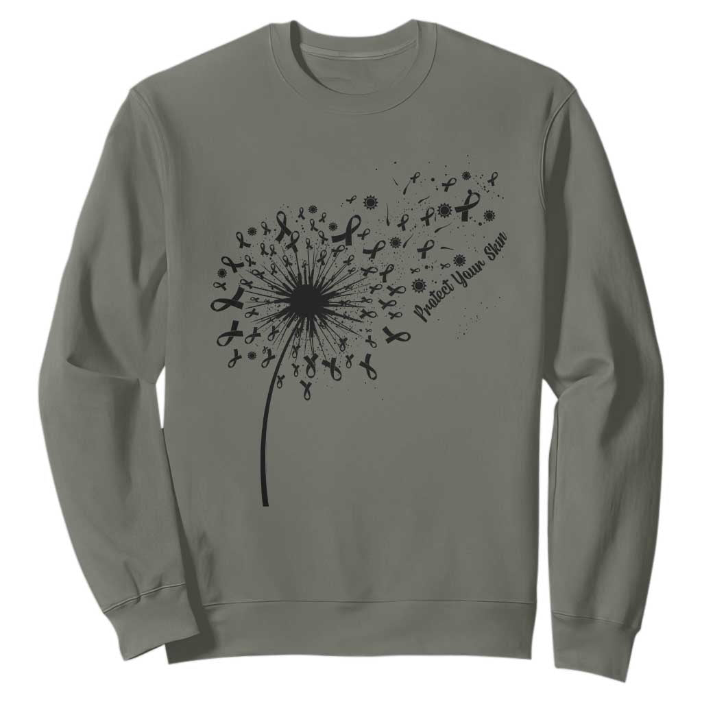Protect Your Skin Sweatshirt Melanoma Awareness Dandelion Gift TS12 Military Green Print Your Wear