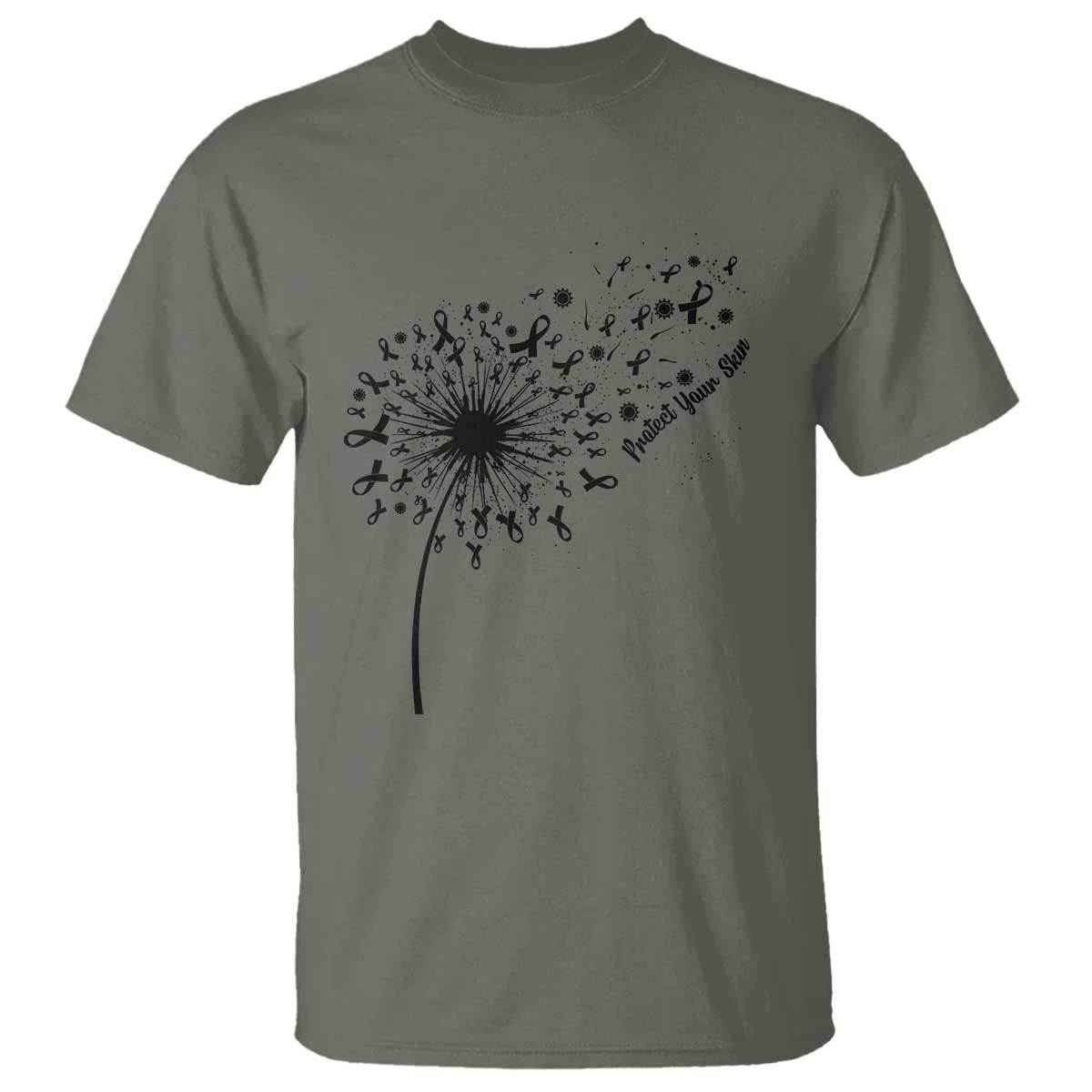 Protect Your Skin T Shirt Melanoma Awareness Dandelion Gift TS12 Military Green Print Your Wear