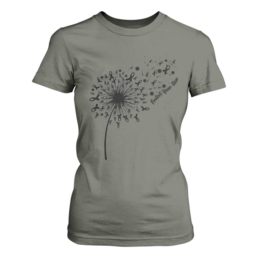 Protect Your Skin T Shirt For Women Melanoma Awareness Dandelion Gift TS12 Military Green Print Your Wear