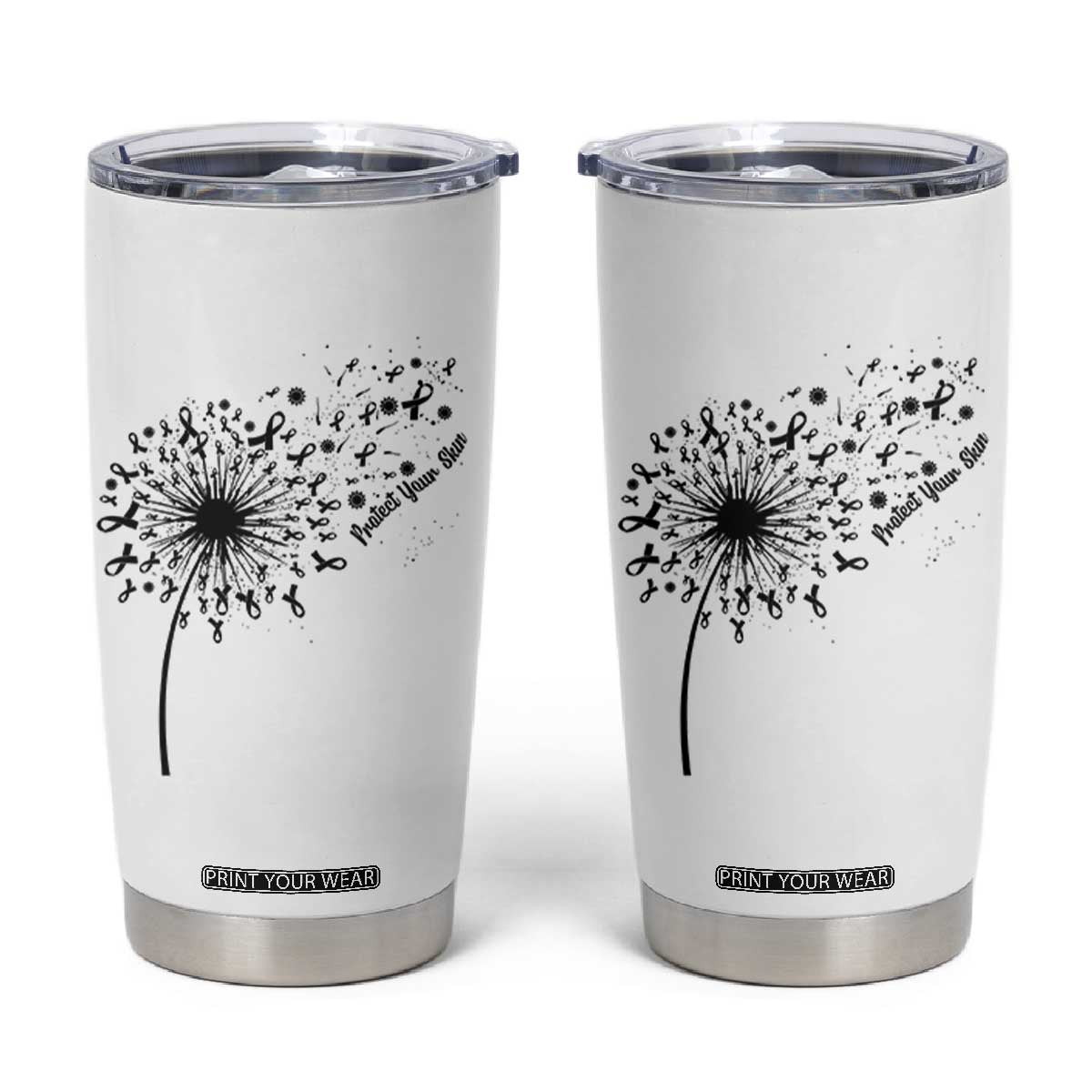 Protect Your Skin Tumbler Cup Melanoma Awareness Dandelion Gift TS12 White Print Your Wear