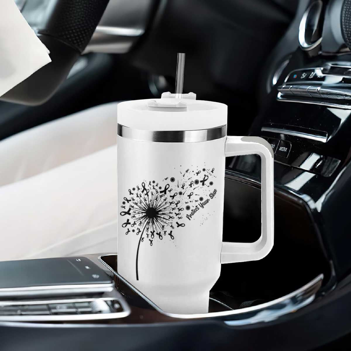 Protect Your Skin Tumbler With Handle Melanoma Awareness Dandelion Gift TS12 Print Your Wear