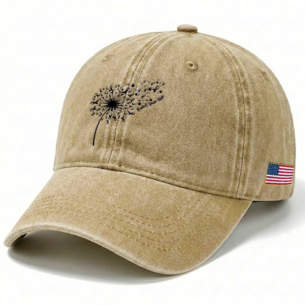 Protect Your Skin Washed Cotton Baseball Cap Melanoma Awareness Dandelion Gift TS12 Print Your Wear