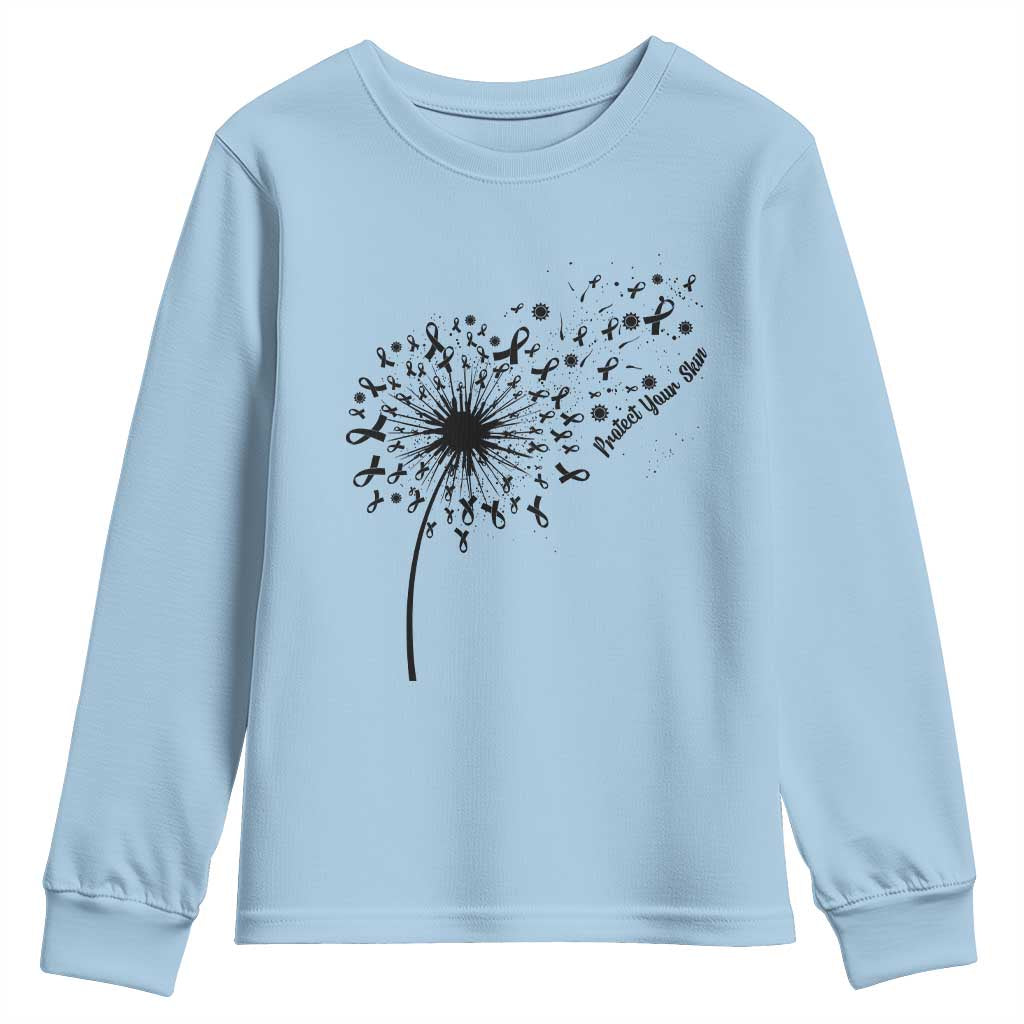 Protect Your Skin Youth Sweatshirt Melanoma Awareness Dandelion Gift TS12 Light Blue Print Your Wear