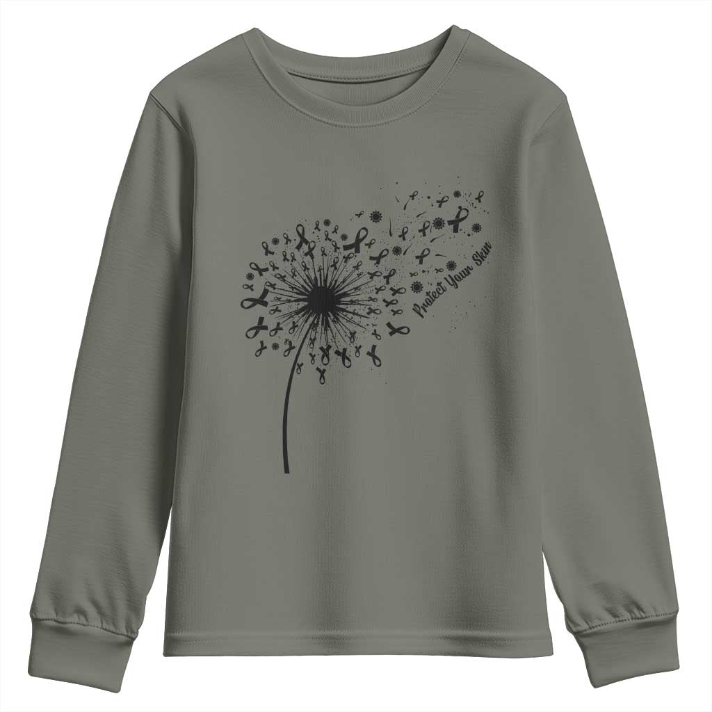 Protect Your Skin Youth Sweatshirt Melanoma Awareness Dandelion Gift TS12 Military Green Print Your Wear