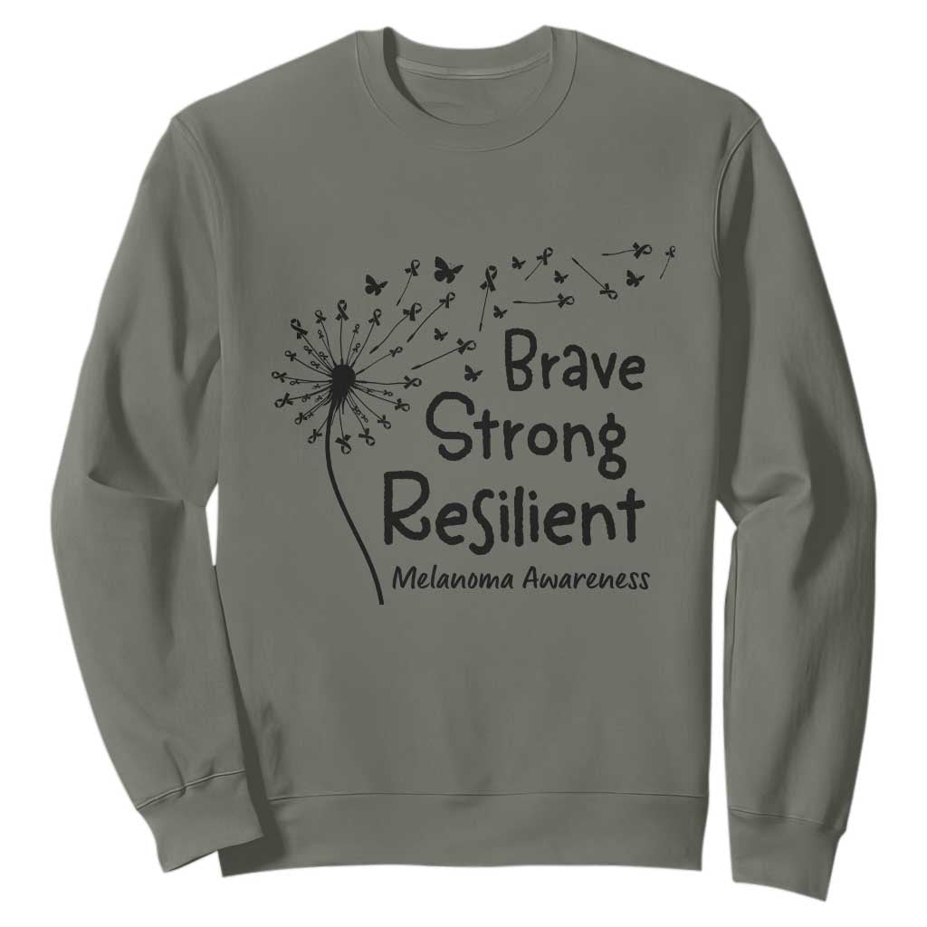 Brave Strong Resilient Sweatshirt Melanoma Warrior Dandelion Gift TS12 Military Green Print Your Wear