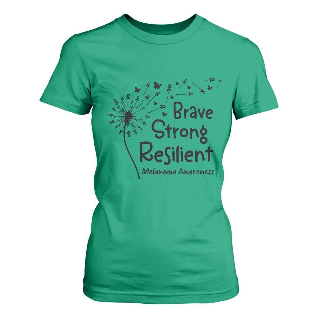Brave Strong Resilient T Shirt For Women Melanoma Warrior Dandelion Gift TS12 Irish Green Print Your Wear