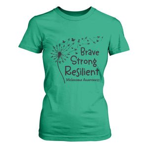 Brave Strong Resilient T Shirt For Women Melanoma Warrior Dandelion Gift TS12 Irish Green Print Your Wear