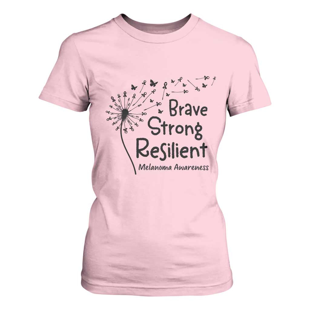 Brave Strong Resilient T Shirt For Women Melanoma Warrior Dandelion Gift TS12 Light Pink Print Your Wear