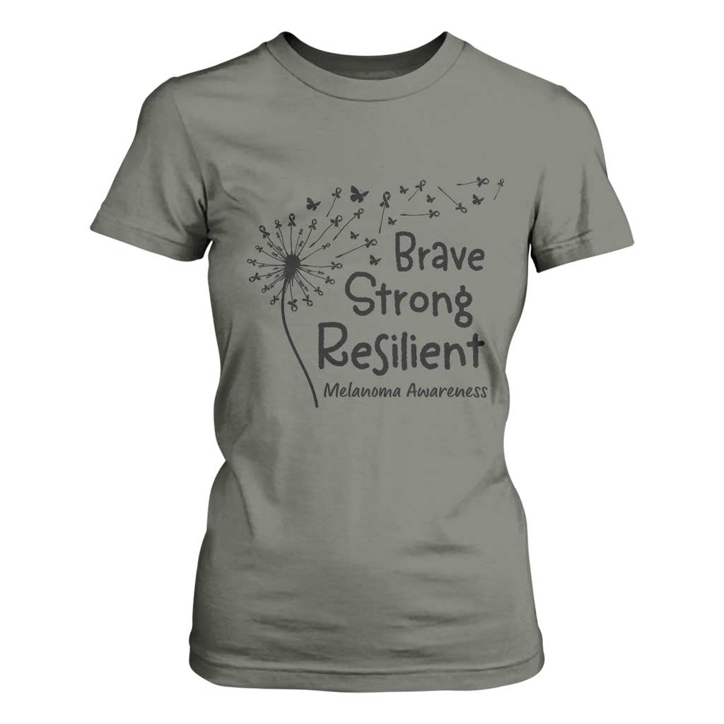 Brave Strong Resilient T Shirt For Women Melanoma Warrior Dandelion Gift TS12 Military Green Print Your Wear