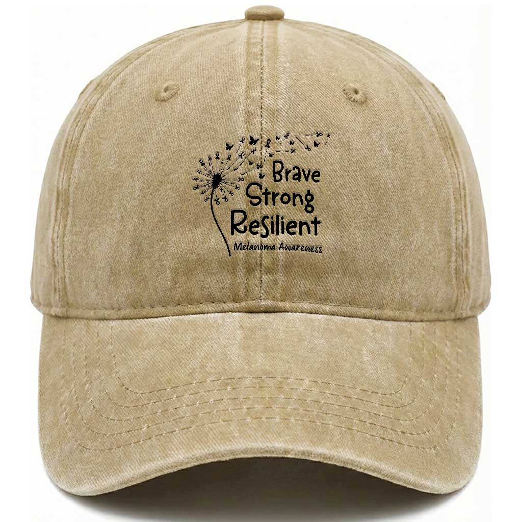 Brave Strong Resilient Washed Cotton Baseball Cap Melanoma Warrior Dandelion Gift TS12 Print Your Wear