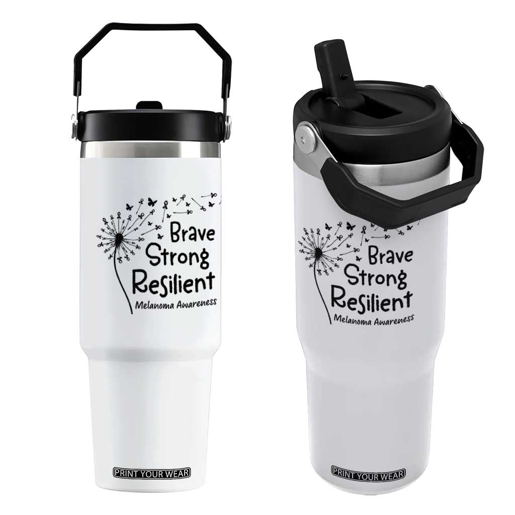 Brave Strong Resilient Flip Straw Tumbler Melanoma Warrior Dandelion Gift TS12 One Size: 30 oz White Print Your Wear