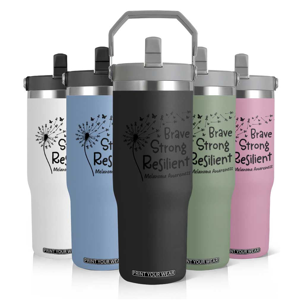 Brave Strong Resilient Flip Straw Tumbler Melanoma Warrior Dandelion Gift TS12 Print Your Wear