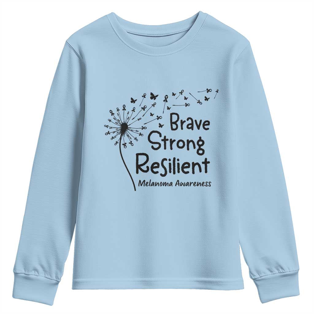 Brave Strong Resilient Youth Sweatshirt Melanoma Warrior Dandelion Gift TS12 Light Blue Print Your Wear