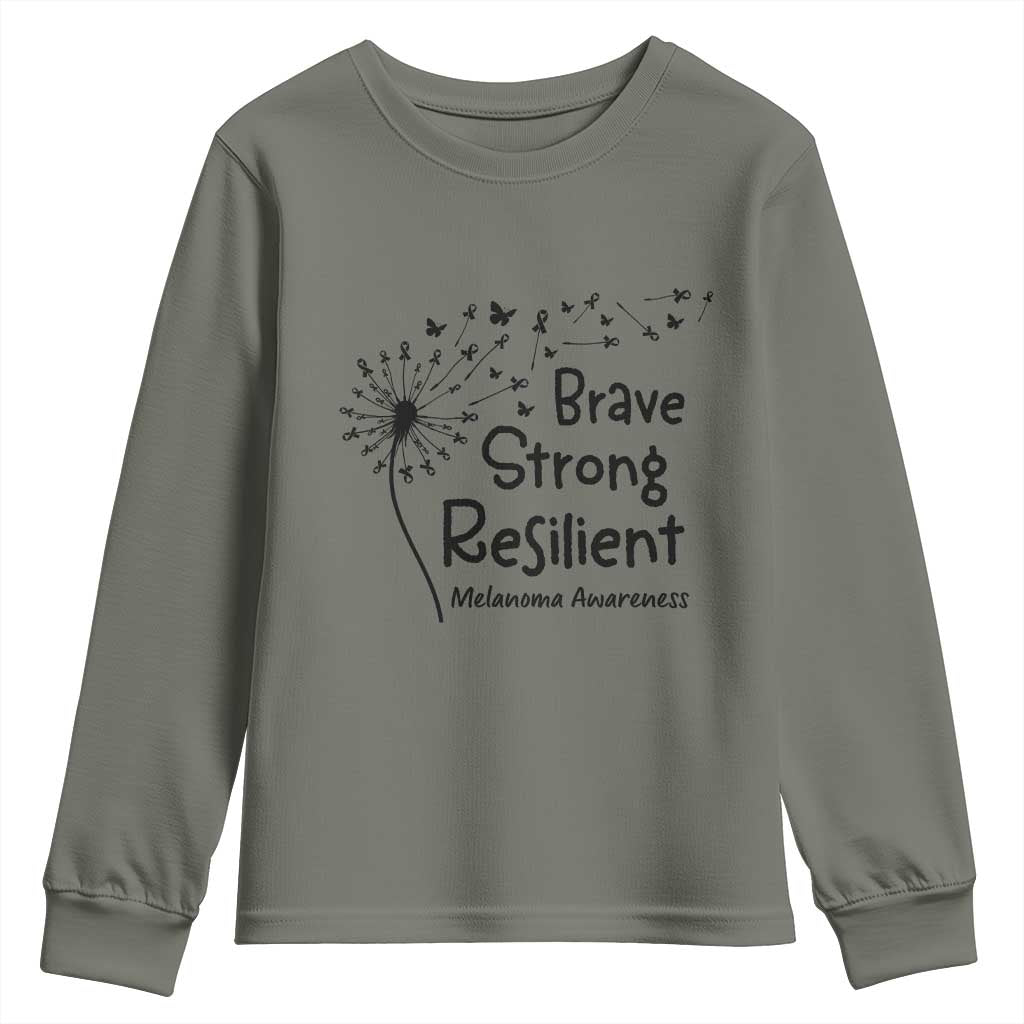 Brave Strong Resilient Youth Sweatshirt Melanoma Warrior Dandelion Gift TS12 Military Green Print Your Wear