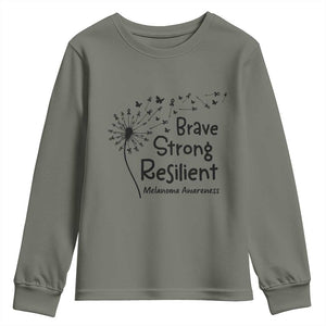 Brave Strong Resilient Youth Sweatshirt Melanoma Warrior Dandelion Gift TS12 Military Green Print Your Wear