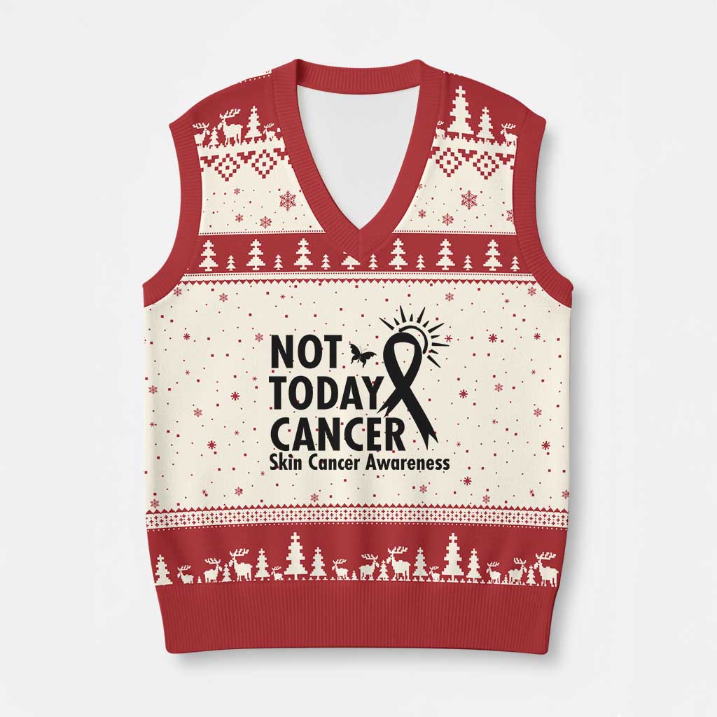 Melanoma Awareness Skin Cancer Warrior V-Neck Knit Sweater Vest Not Today Cancer TS12 Beige Red Print Your Wear