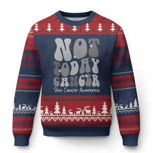 Not Today Melanoma Warrior Skeleton Cancer Fighter Ugly Christmas Sweater TS12 Navy Red Print Your Wear