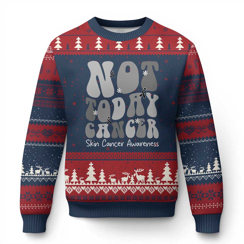 Not Today Melanoma Warrior Skeleton Cancer Fighter Ugly Christmas Sweater TS12 Navy Red Print Your Wear