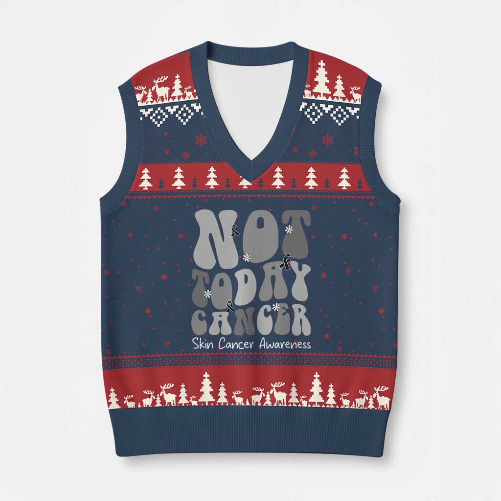 Not Today Melanoma Warrior Skeleton Cancer Fighter V-Neck Knit Sweater Vest TS12 Navy Red Print Your Wear
