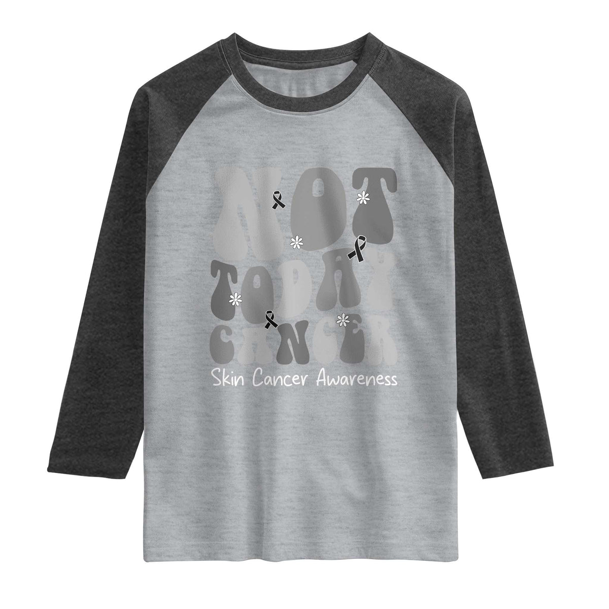 Not Today Melanoma Warrior Skeleton Cancer Fighter Raglan Shirt TS12 Heather Gray Heather Charcoal Print Your Wear