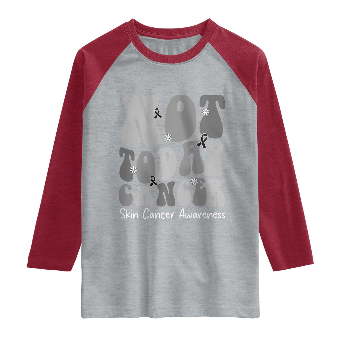 Not Today Melanoma Warrior Skeleton Cancer Fighter Raglan Shirt TS12 Heather Gray Heather Red Print Your Wear