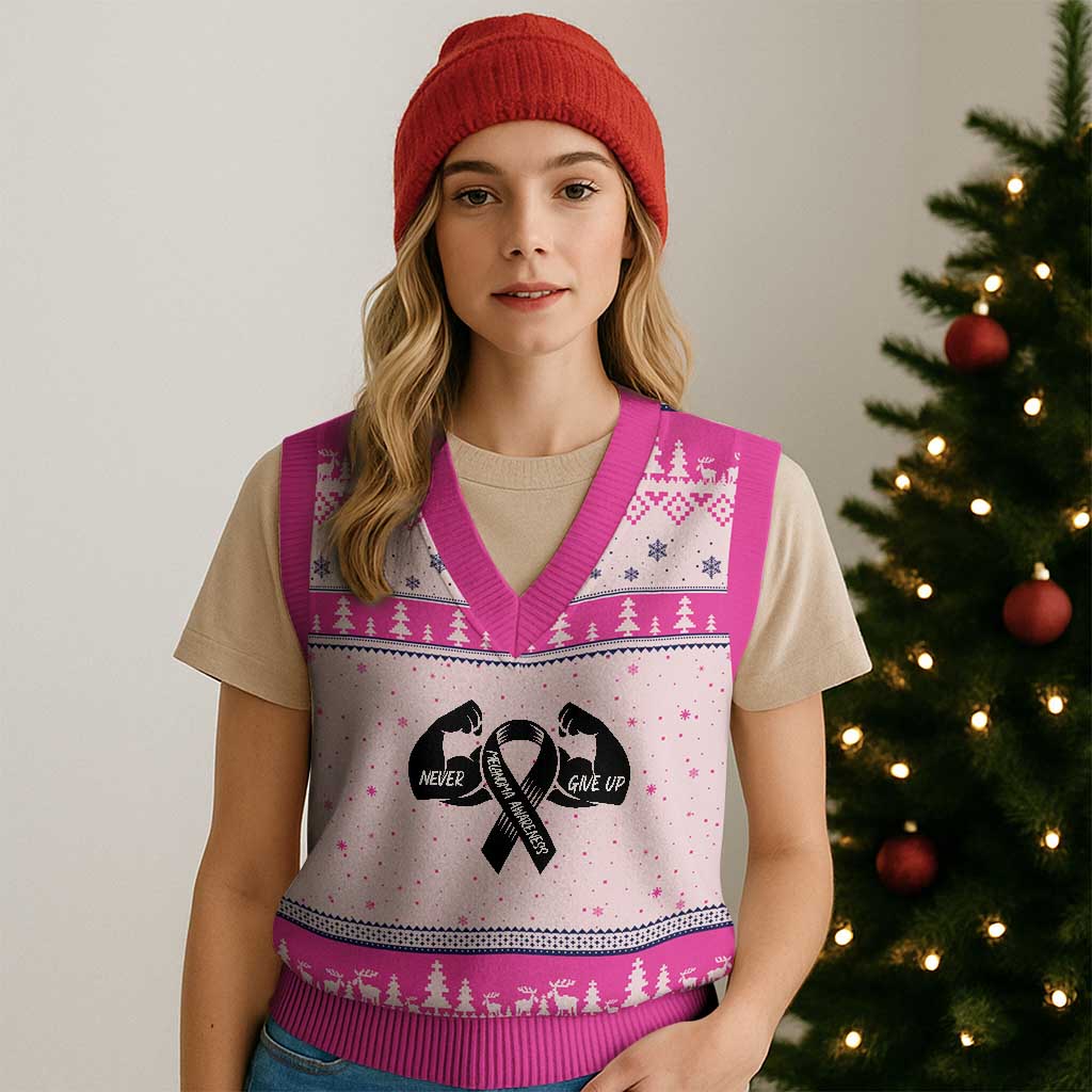 Melanoma Awareness Warrior V-Neck Knit Sweater Vest Never Give Up TS12 Hot Pink Print Your Wear