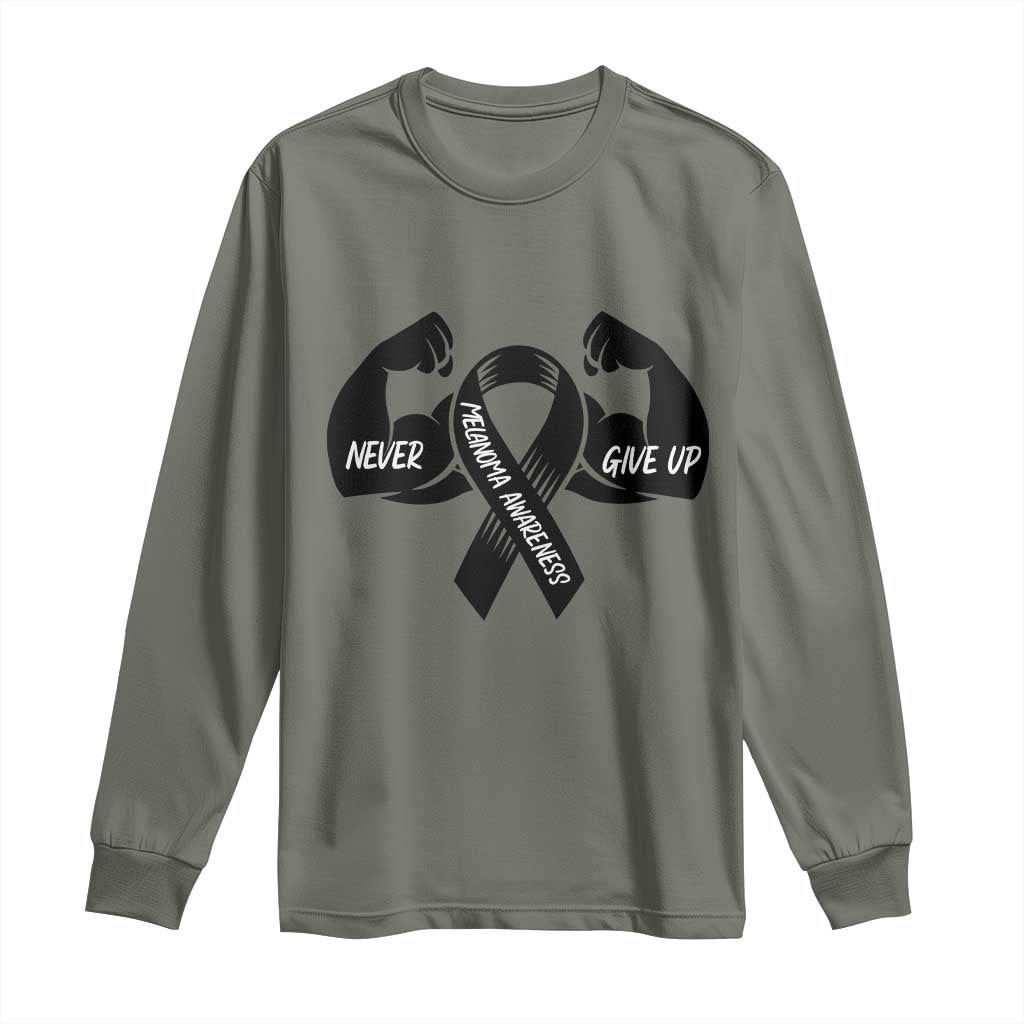 Melanoma Awareness Warrior Long Sleeve Shirt Never Give Up TS12 Military Green Print Your Wear