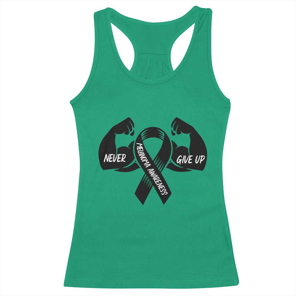 Melanoma Awareness Warrior Racerback Tank Top Never Give Up TS12 Irish Green Print Your Wear