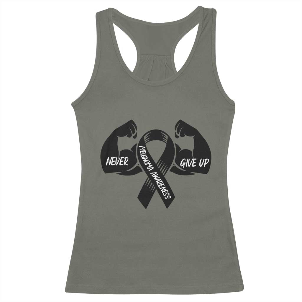 Melanoma Awareness Warrior Racerback Tank Top Never Give Up TS12 Military Green Print Your Wear