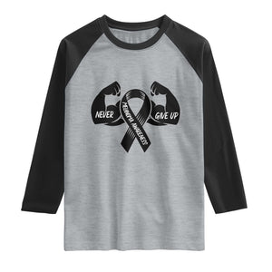 Melanoma Awareness Warrior Raglan Shirt Never Give Up TS12 Heather Gray Black Print Your Wear