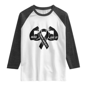 Melanoma Awareness Warrior Raglan Shirt Never Give Up TS12 White Heather Charcoal Print Your Wear