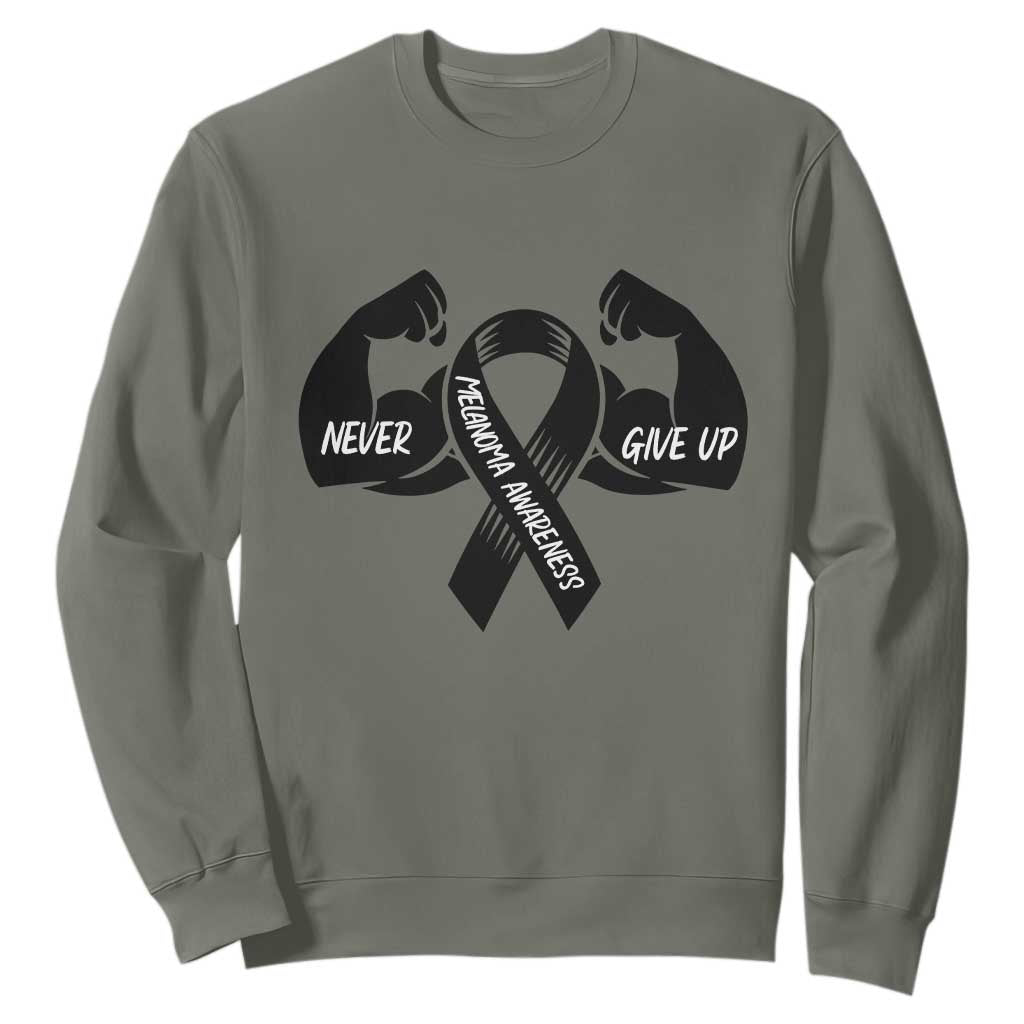 Melanoma Awareness Warrior Sweatshirt Never Give Up TS12 Military Green Print Your Wear