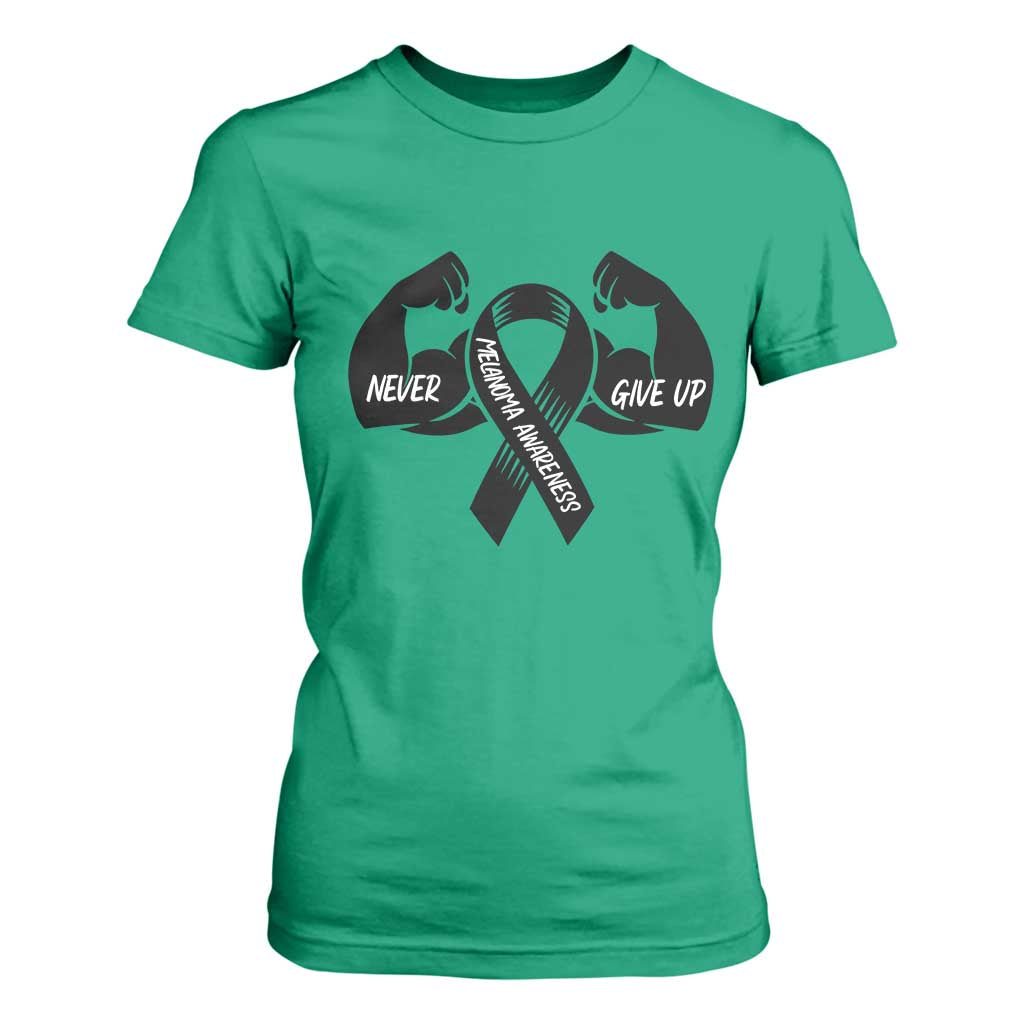 Melanoma Awareness Warrior T Shirt For Women Never Give Up TS12 Irish Green Print Your Wear