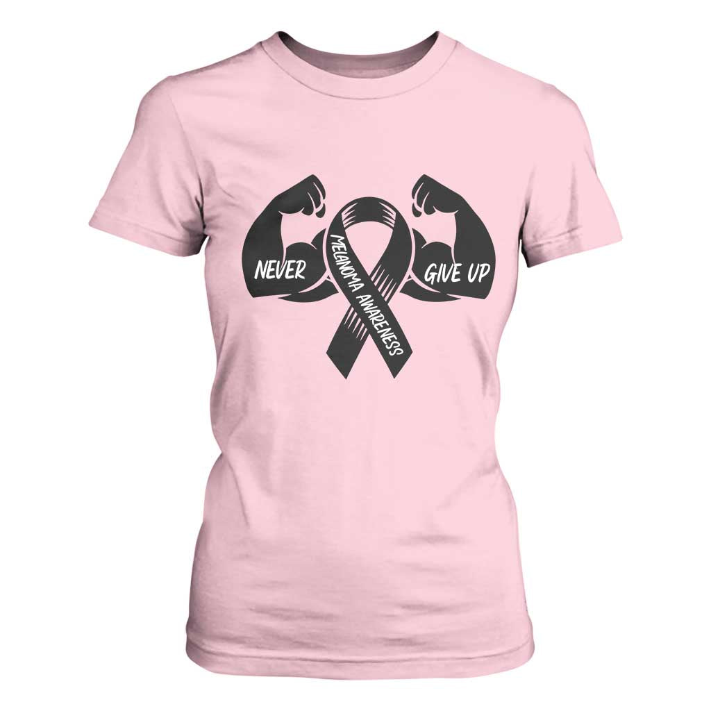Melanoma Awareness Warrior T Shirt For Women Never Give Up TS12 Light Pink Print Your Wear
