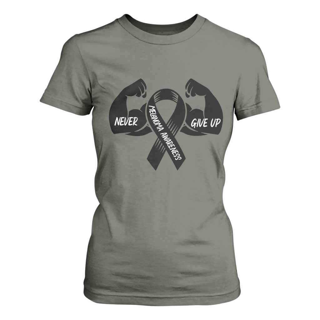 Melanoma Awareness Warrior T Shirt For Women Never Give Up TS12 Military Green Print Your Wear