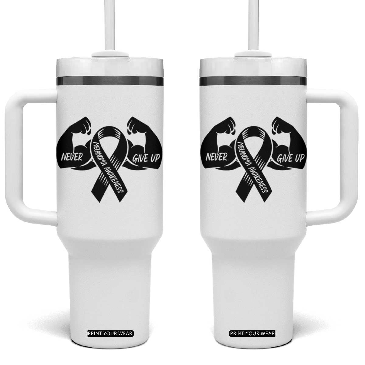 Melanoma Awareness Warrior Tumbler With Handle Never Give Up TS12 One Size: 40 oz White Print Your Wear