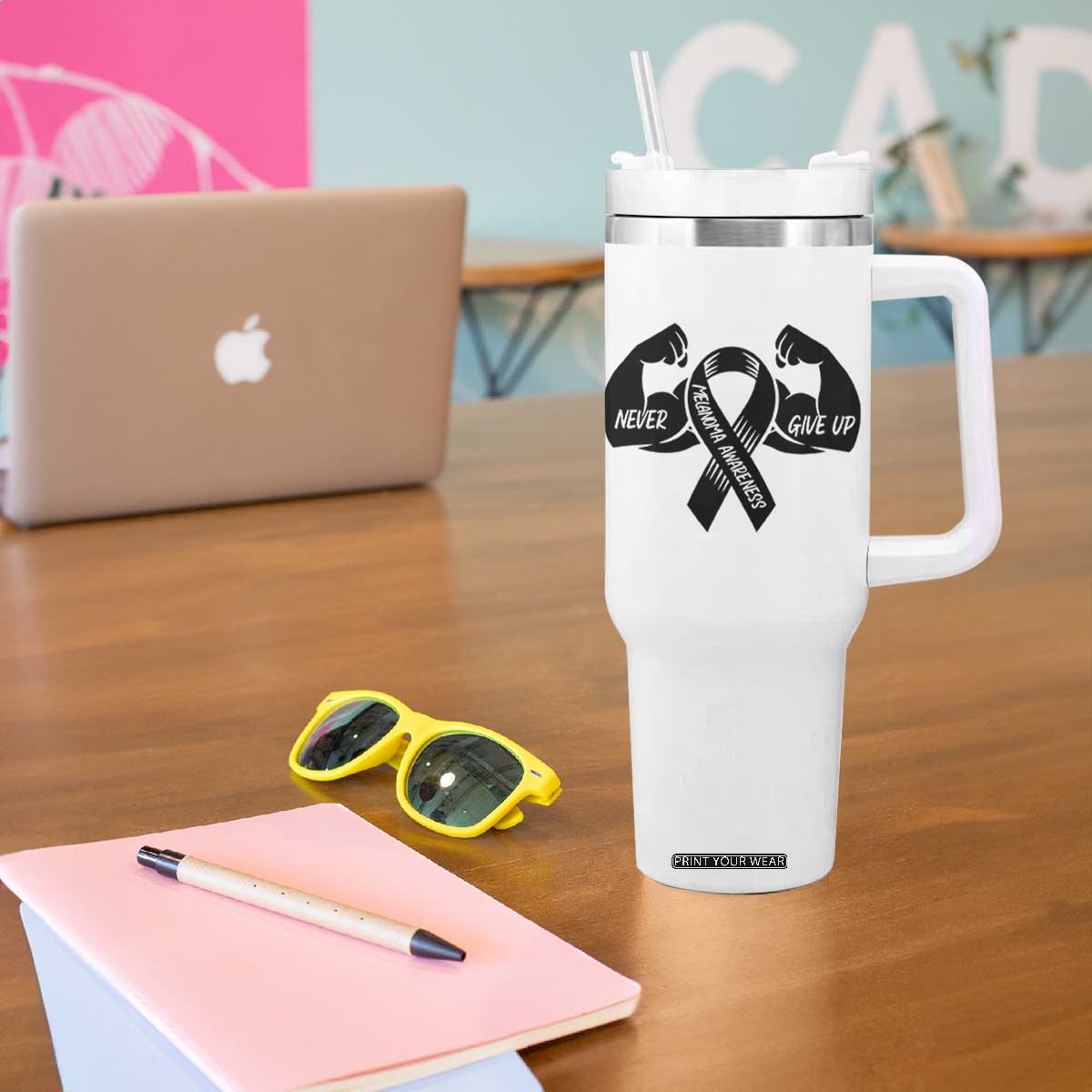 Melanoma Awareness Warrior Tumbler With Handle Never Give Up TS12 Print Your Wear