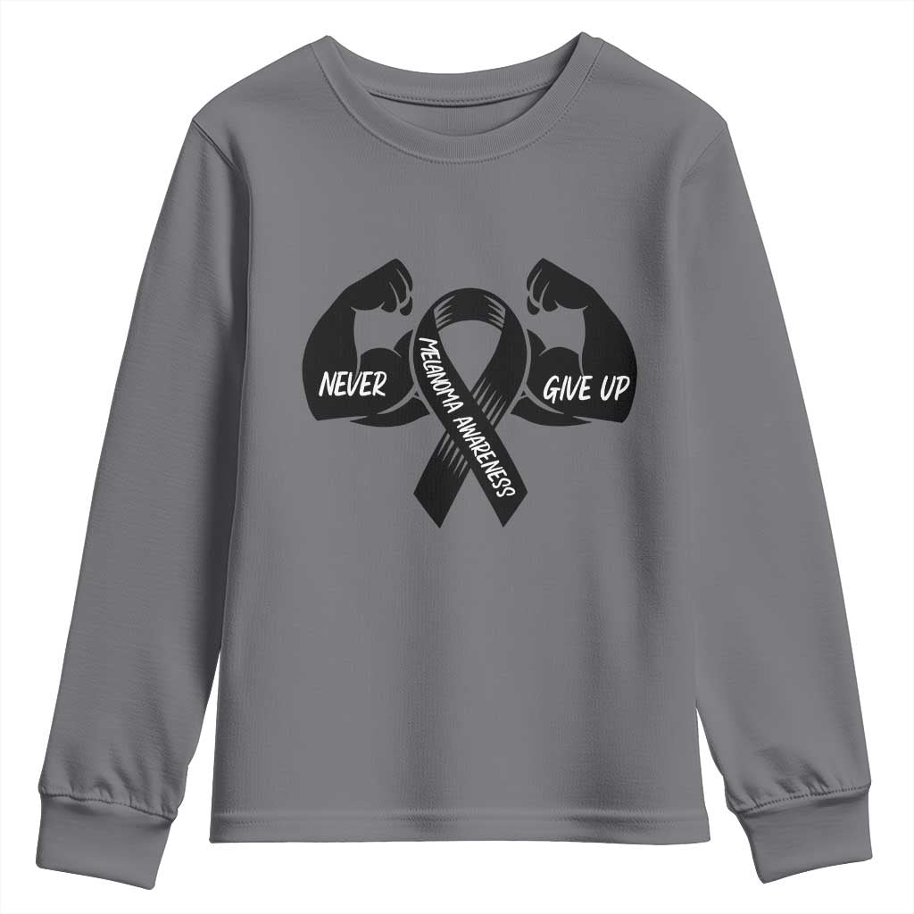 Melanoma Awareness Warrior Youth Sweatshirt Never Give Up TS12 Charcoal Print Your Wear