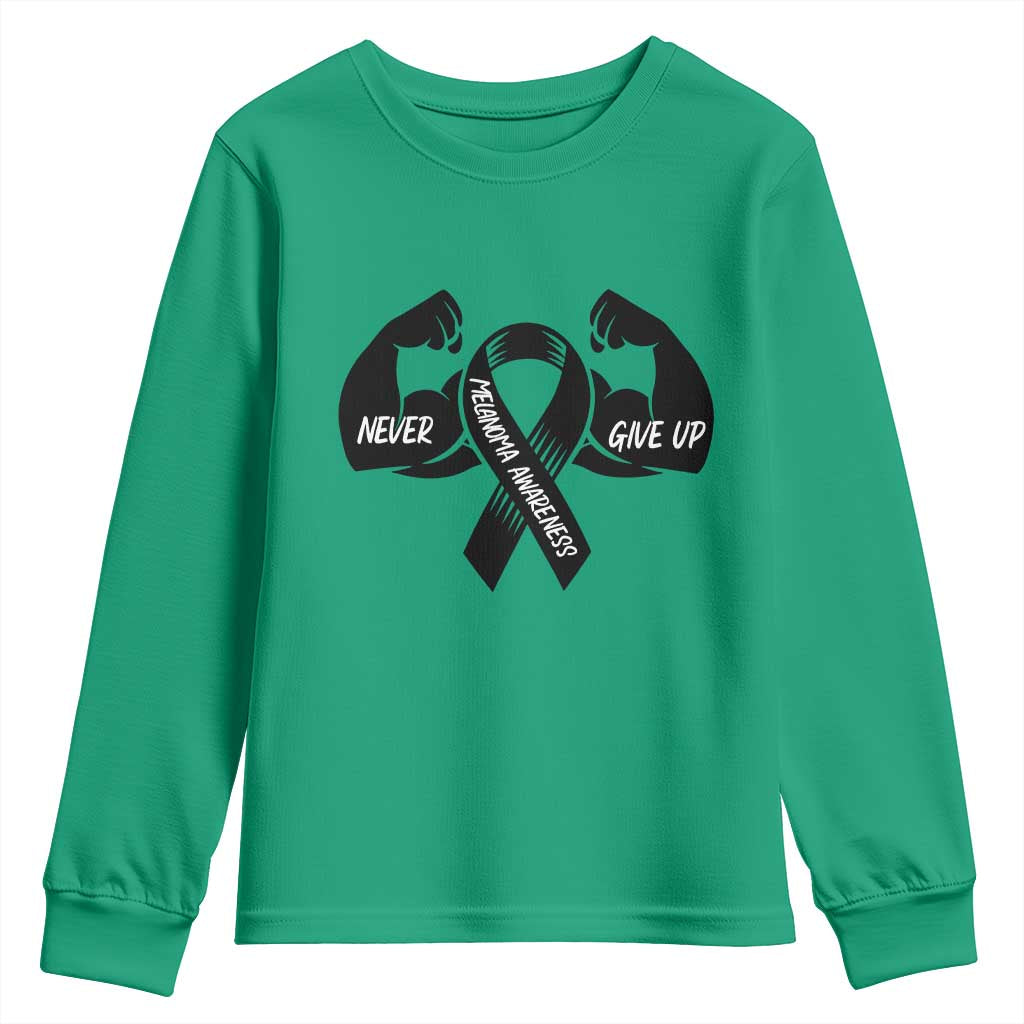 Melanoma Awareness Warrior Youth Sweatshirt Never Give Up TS12 Irish Green Print Your Wear