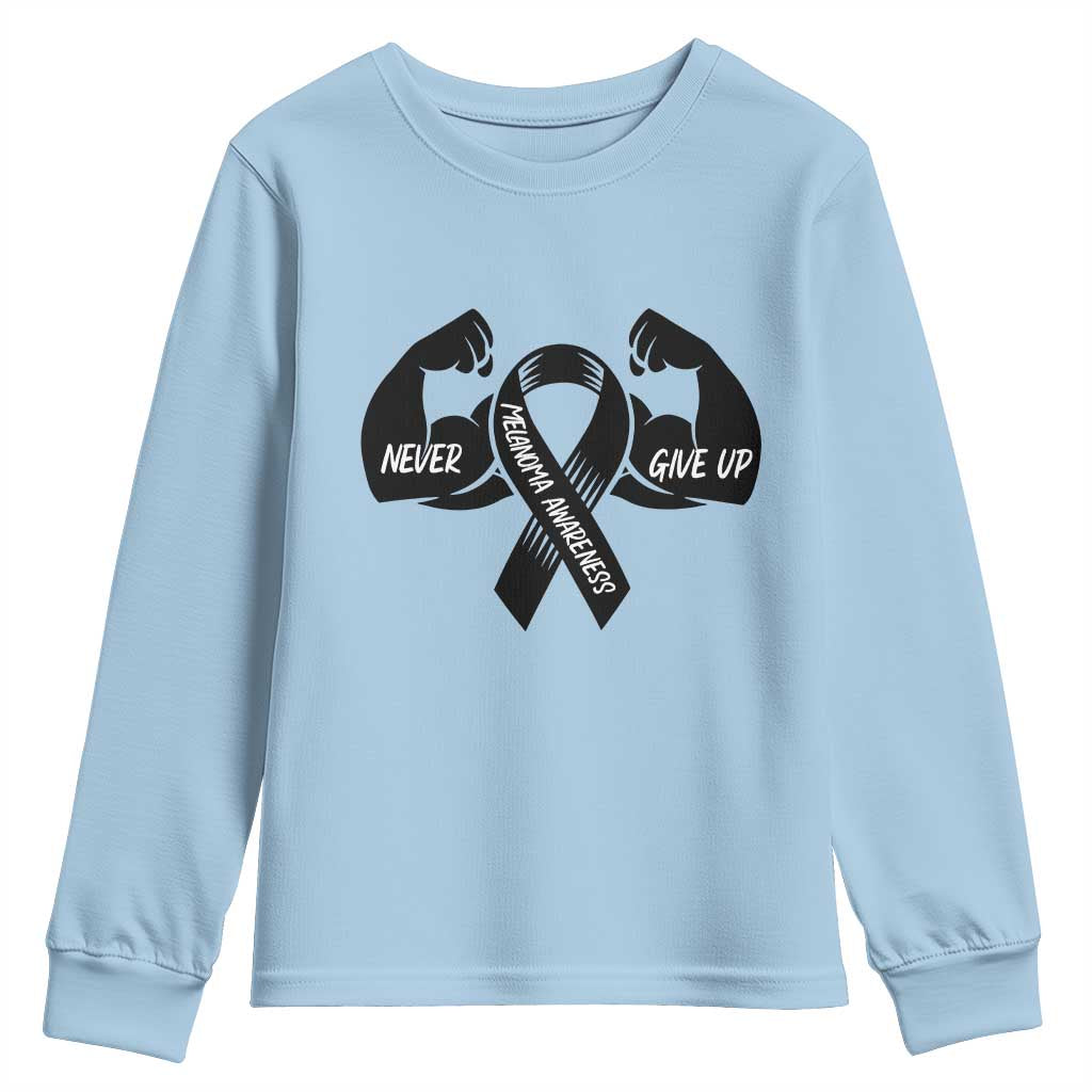 Melanoma Awareness Warrior Youth Sweatshirt Never Give Up TS12 Light Blue Print Your Wear