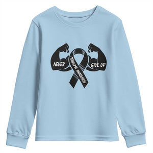 Melanoma Awareness Warrior Youth Sweatshirt Never Give Up TS12 Light Blue Print Your Wear
