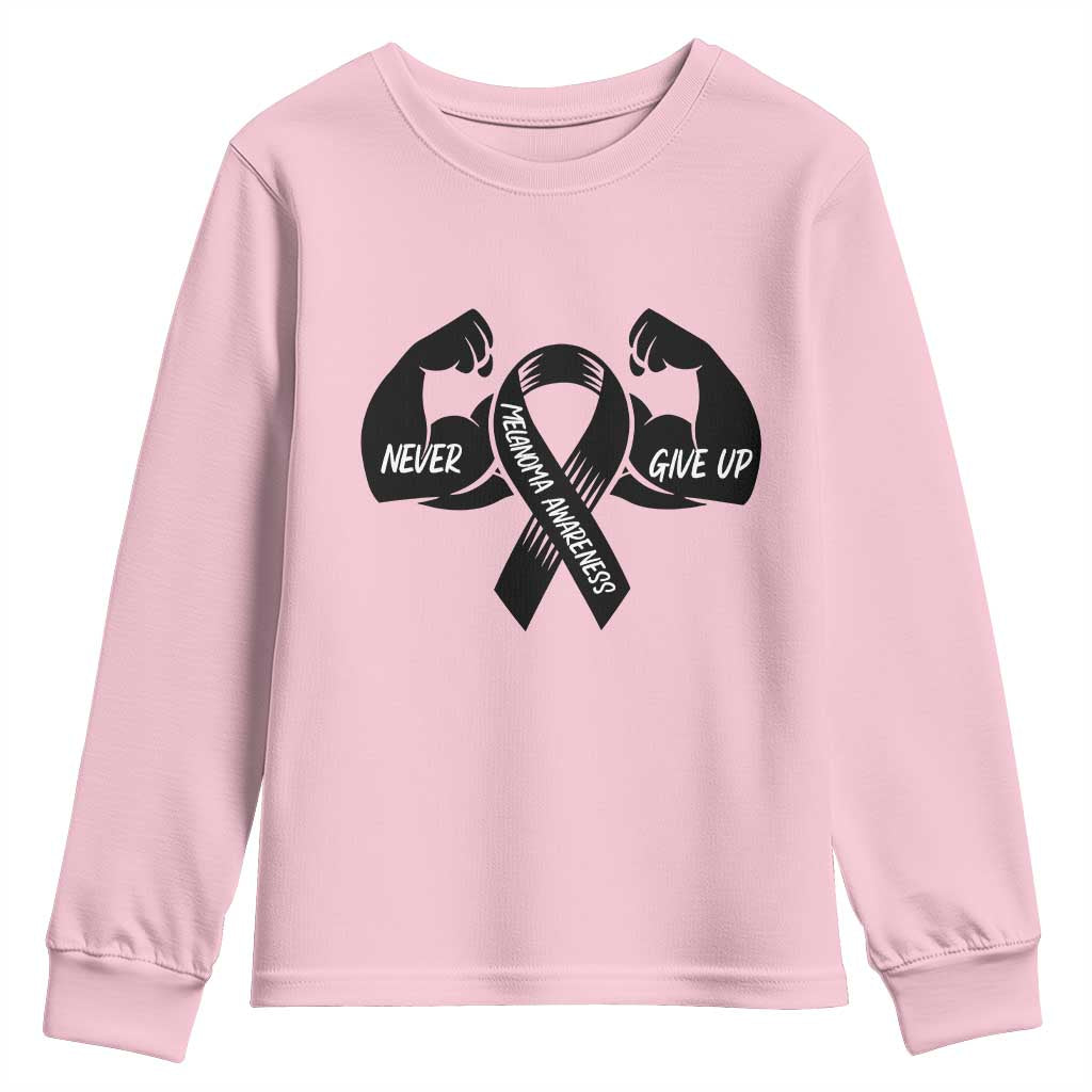 Melanoma Awareness Warrior Youth Sweatshirt Never Give Up TS12 Light Pink Print Your Wear