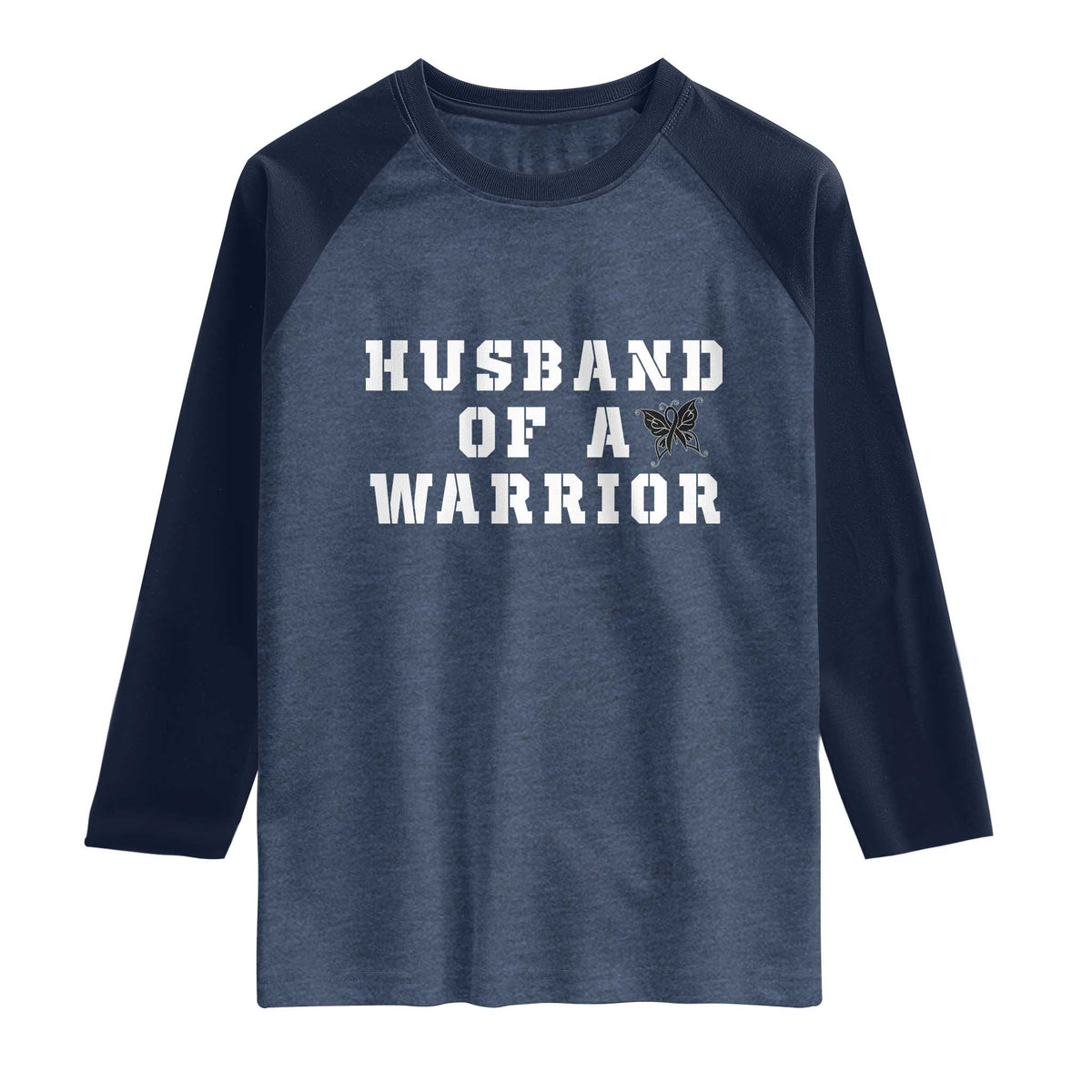 Husband Of A Warrior Raglan Shirt Melanoma Awareness Wife Support TS12 Heather Denim Navy Print Your Wear